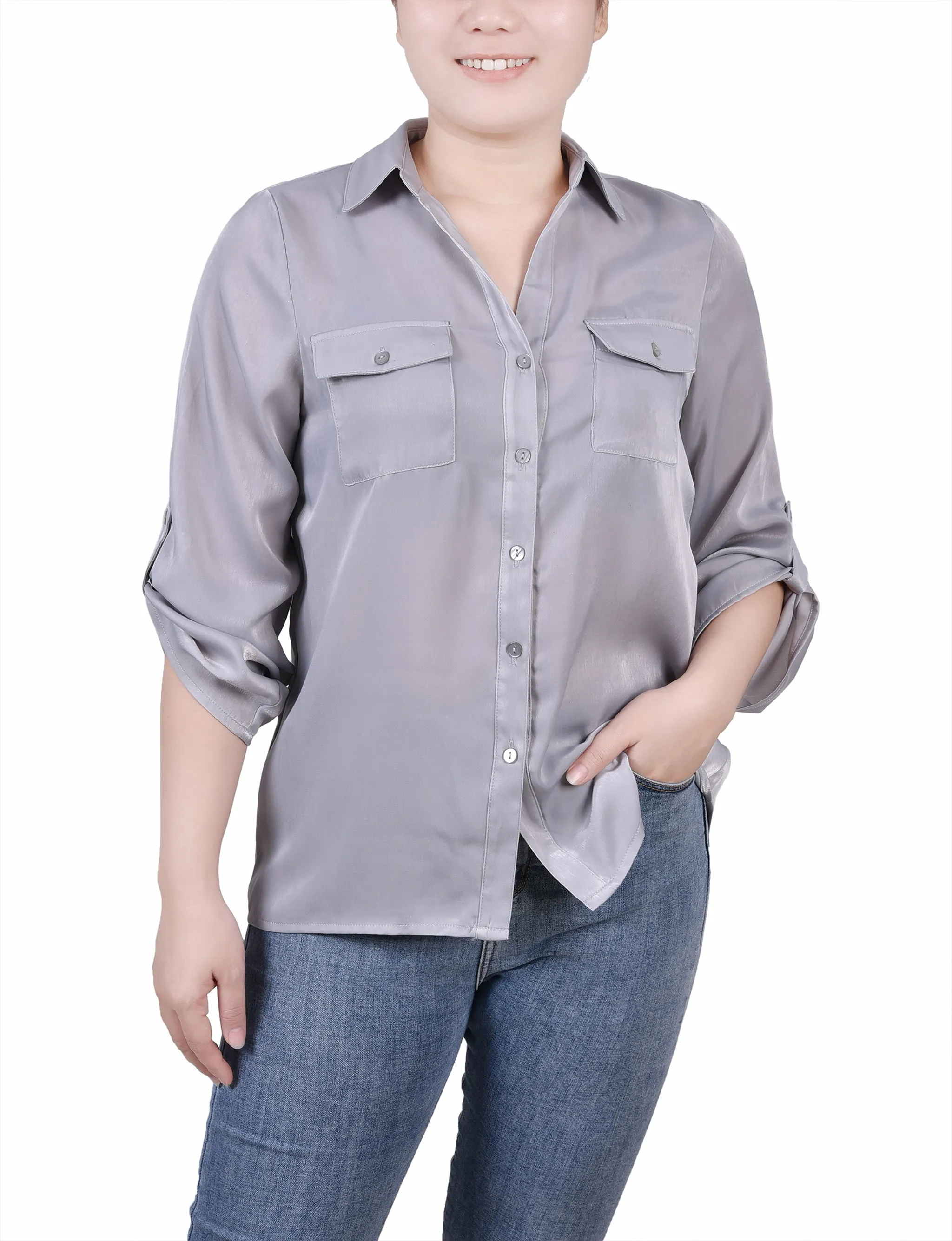 Blouse en satin à manches 3/4
