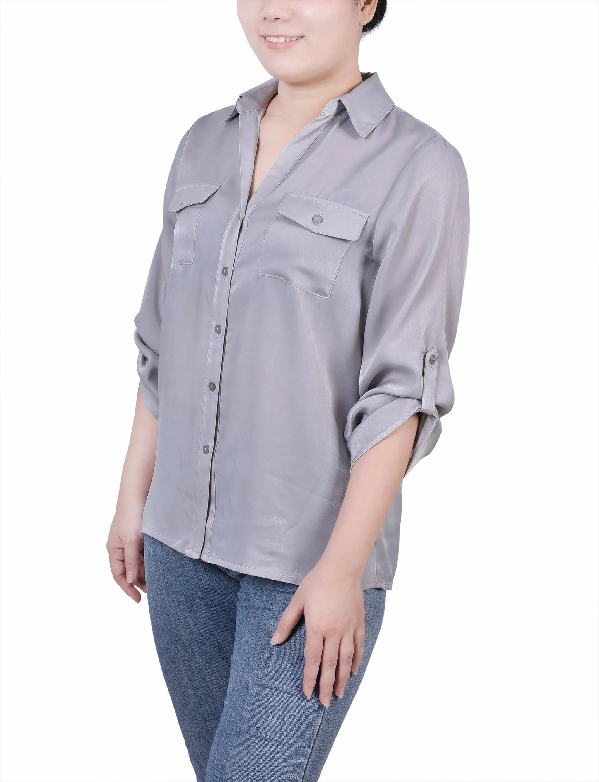 Blouse en satin à manches 3/4