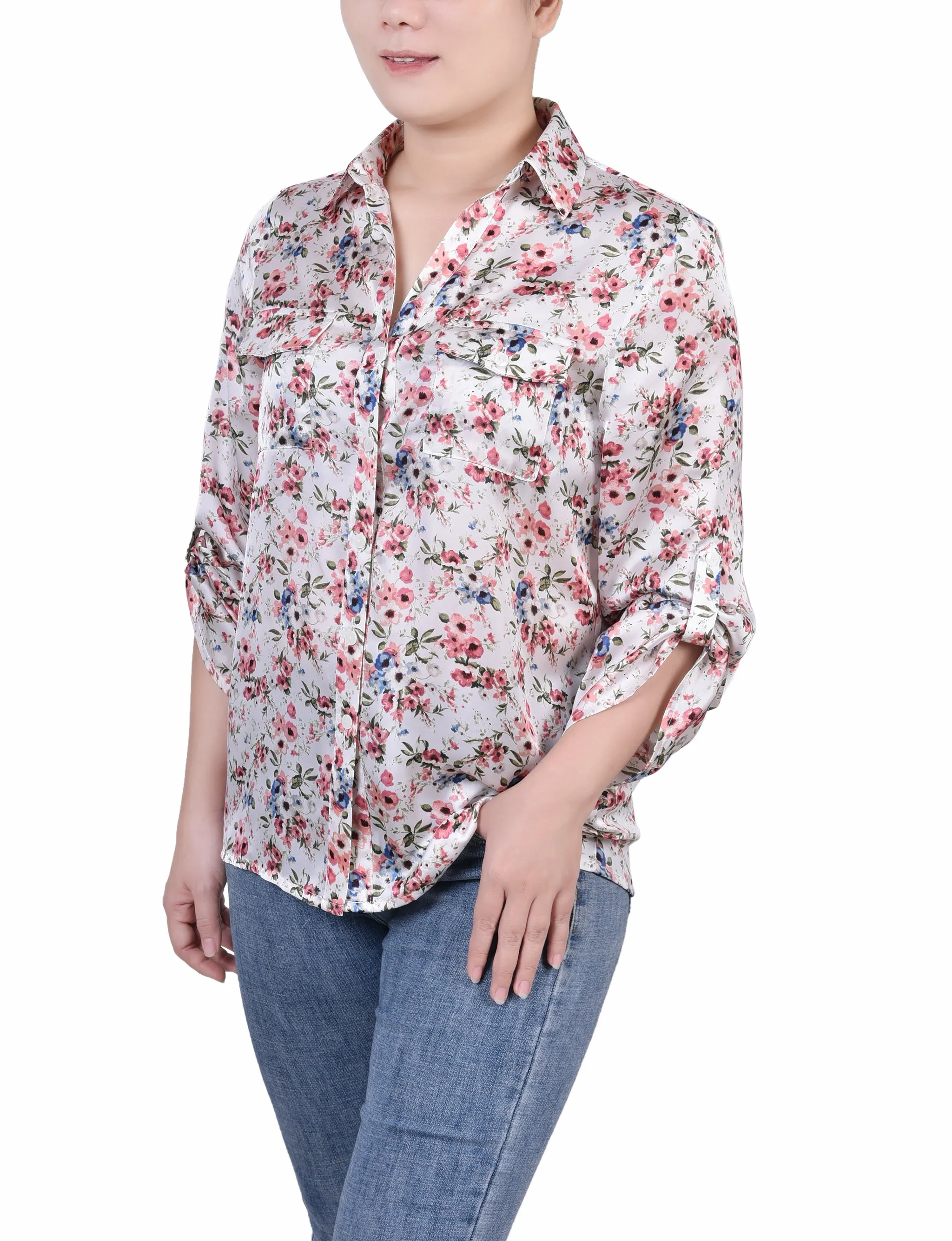 Blouse en satin à manches 3/4
