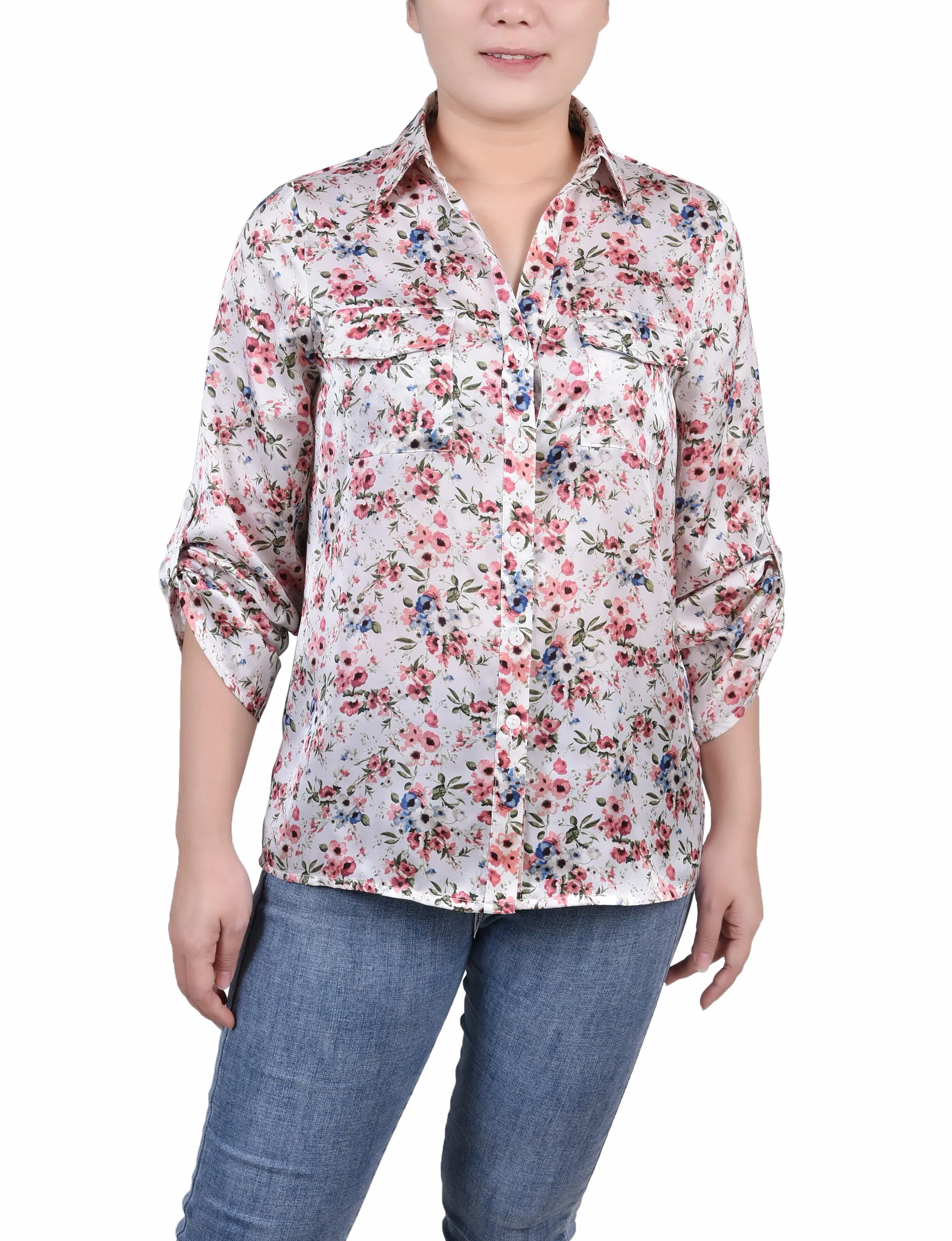 Blouse en satin à manches 3/4