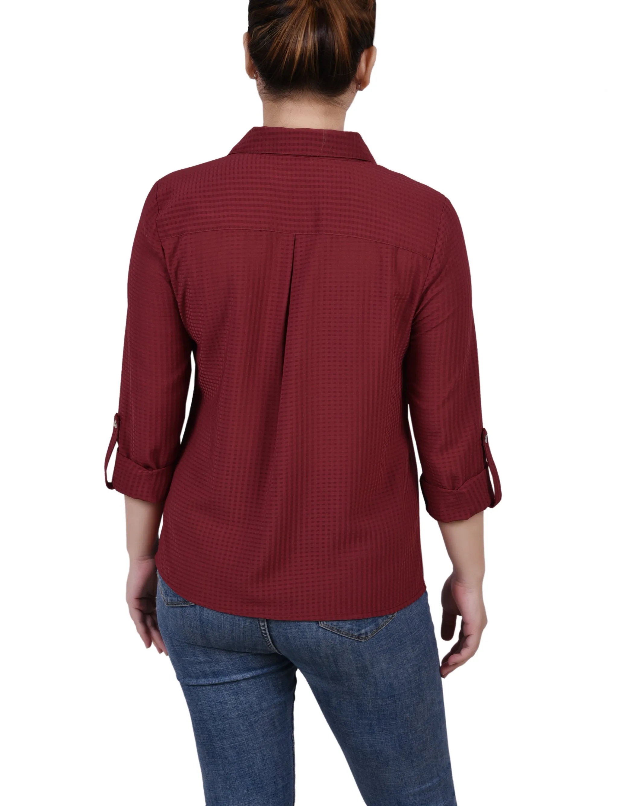 Blouse à manches 3/4 en motif windowpane
