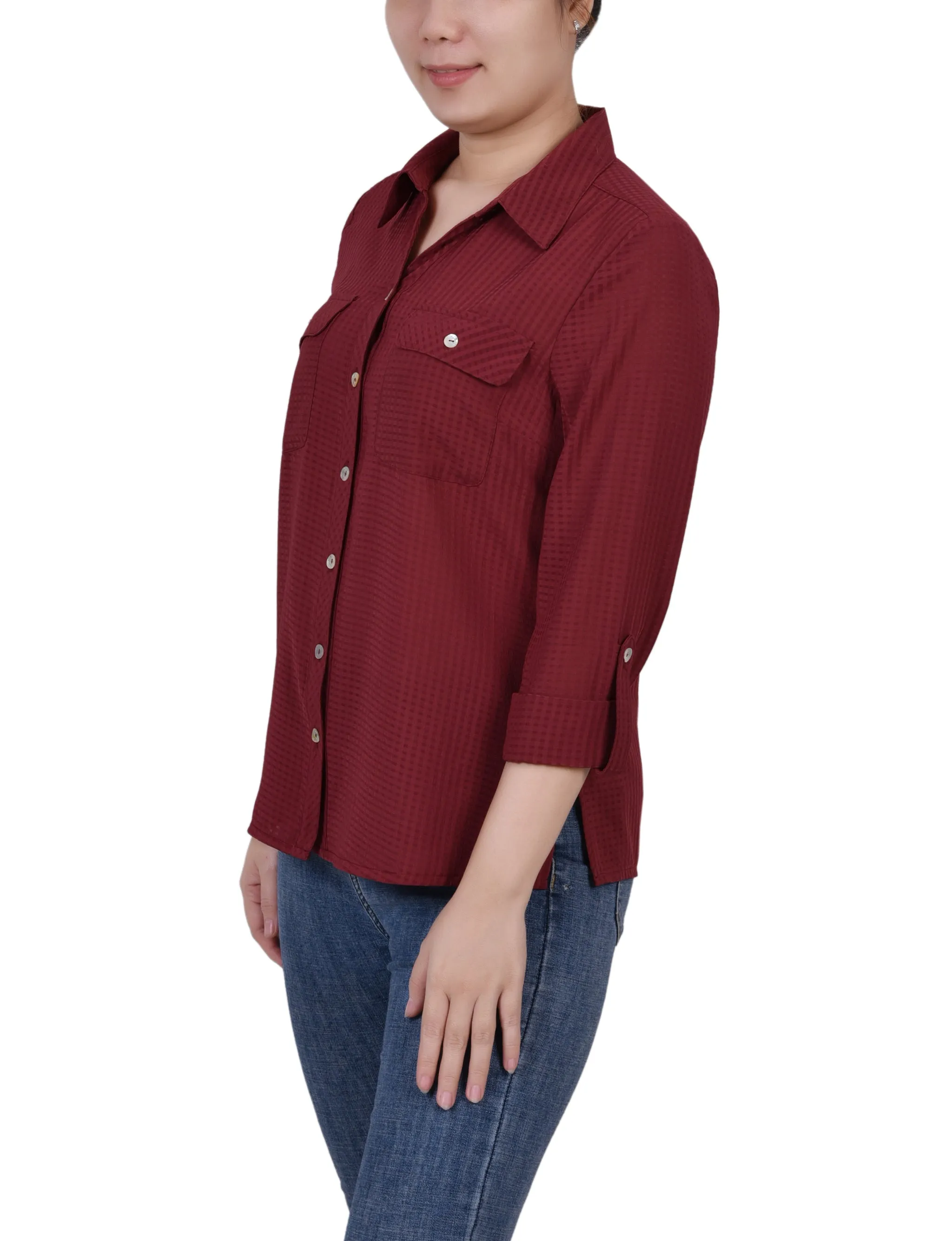 Blouse à manches 3/4 en motif windowpane