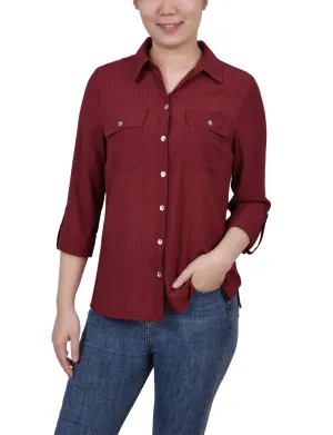 3/4 Sleeve Windowpane Blouse