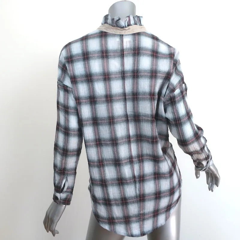 A Shirt Thing Penelope Haut à Volants Blanc/Carrelage Bourgogne en Mousseline Taille S