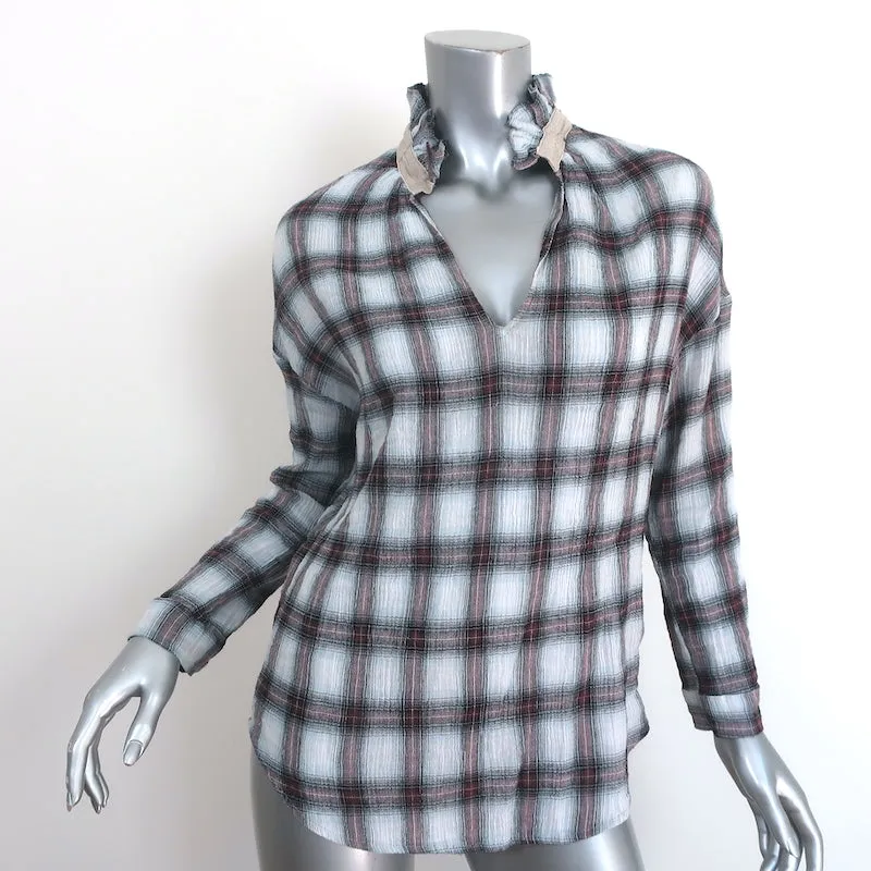A Shirt Thing Penelope Haut à Volants Blanc/Carrelage Bourgogne en Mousseline Taille S