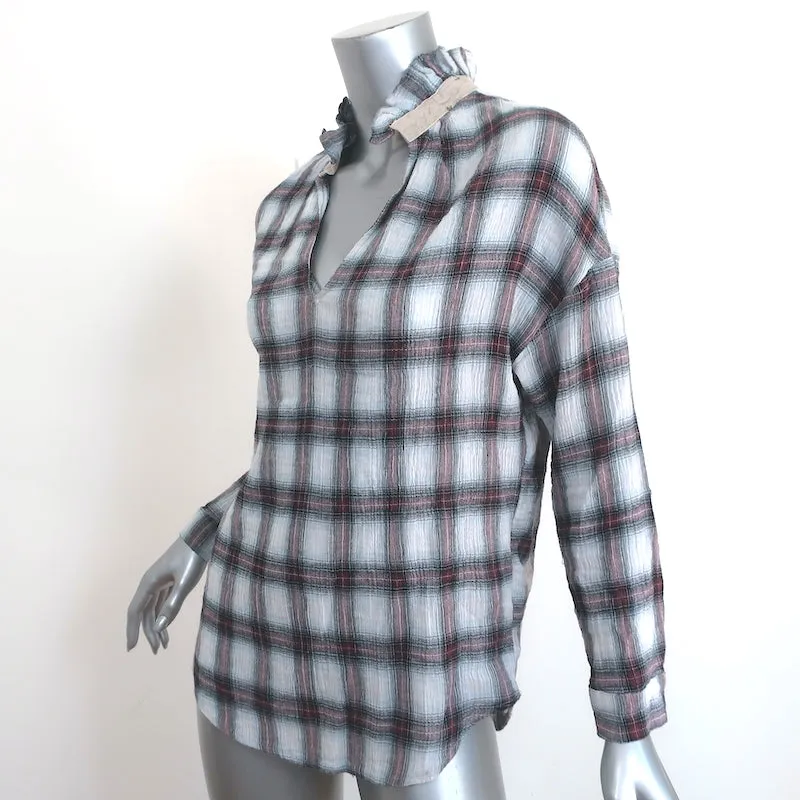 A Shirt Thing Penelope Haut à Volants Blanc/Carrelage Bourgogne en Mousseline Taille S