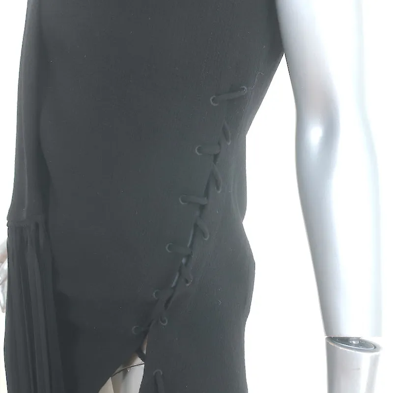 ACNE Studios Haut asymétrique en voile noir avec lacets et franges Taille 38