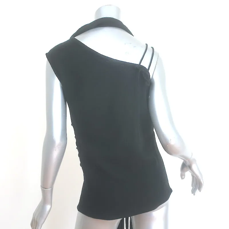 ACNE Studios Haut asymétrique en voile noir avec lacets et franges Taille 38