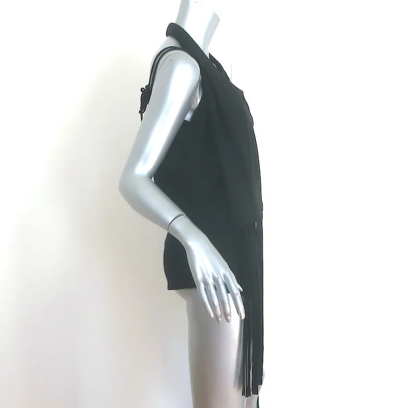 ACNE Studios Haut asymétrique en voile noir avec lacets et franges Taille 38