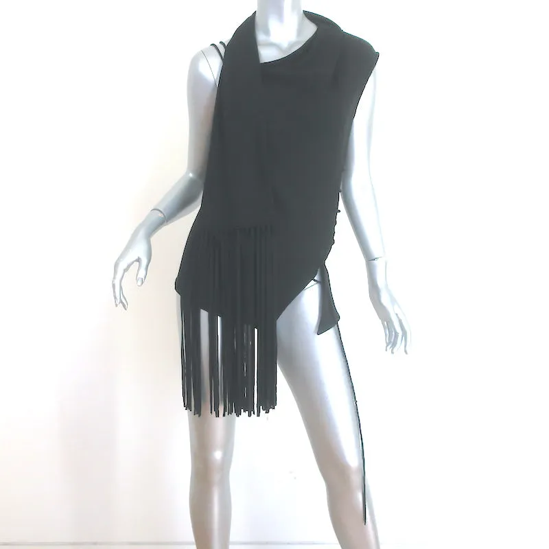 ACNE Studios Haut asymétrique en voile noir avec lacets et franges Taille 38