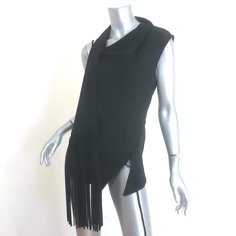 ACNE Studios Haut asymétrique en voile noir avec lacets et franges Taille 38
