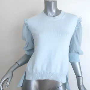 ADEAM Goldfish Mixed-Media Puff Sleeve Top Light Blue Knit & Chiffon Size Medium
