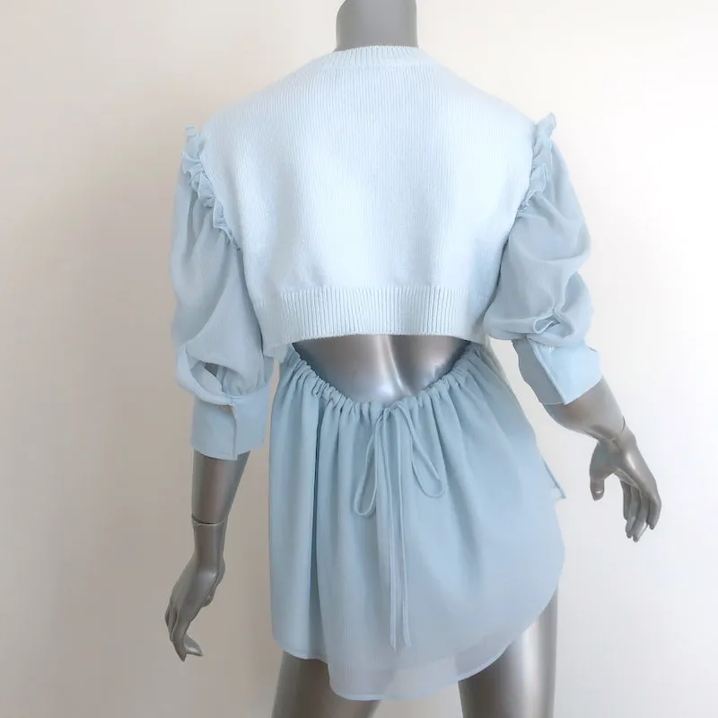 ADEAM Haut à manches bouffantes en mélange de matières Goldfish - Maille et mousseline bleu clair Taille M