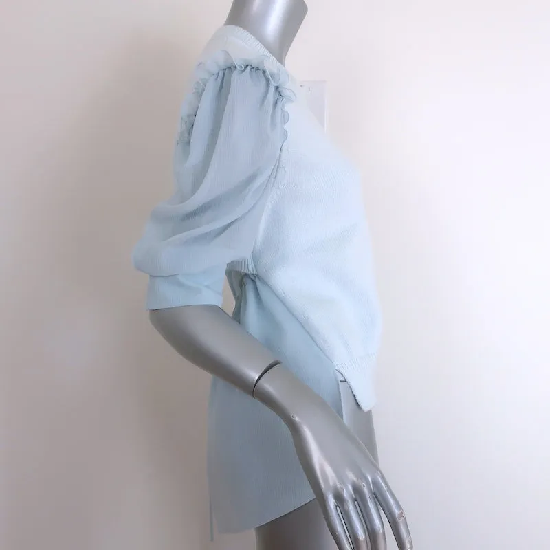 ADEAM Haut à manches bouffantes en mélange de matières Goldfish - Maille et mousseline bleu clair Taille M