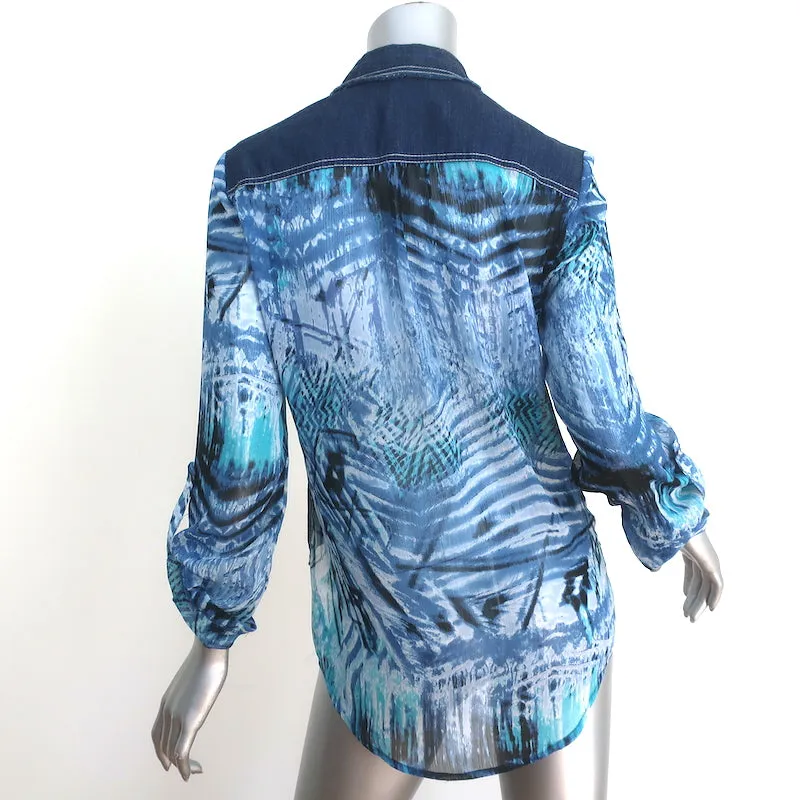 Alberto Makali Chemise à Boutonnage Denim Bleu & Crêpe Imprimé Taille Moyenne