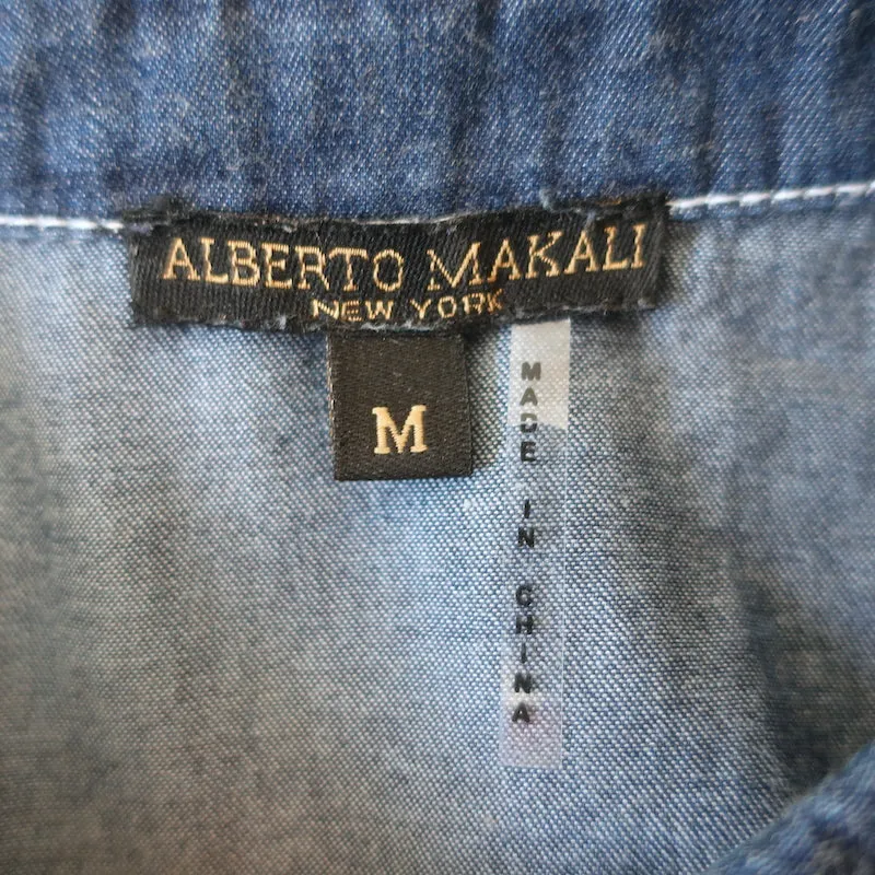 Alberto Makali Chemise à Boutonnage Denim Bleu & Crêpe Imprimé Taille Moyenne