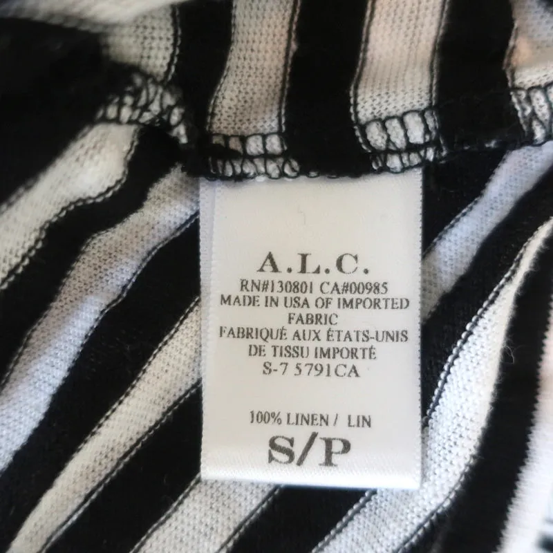 A.L.C. Tesi T-shirt à dos croisé Rayures noires et blanches en lin Taille Petite Haut à manches courtes