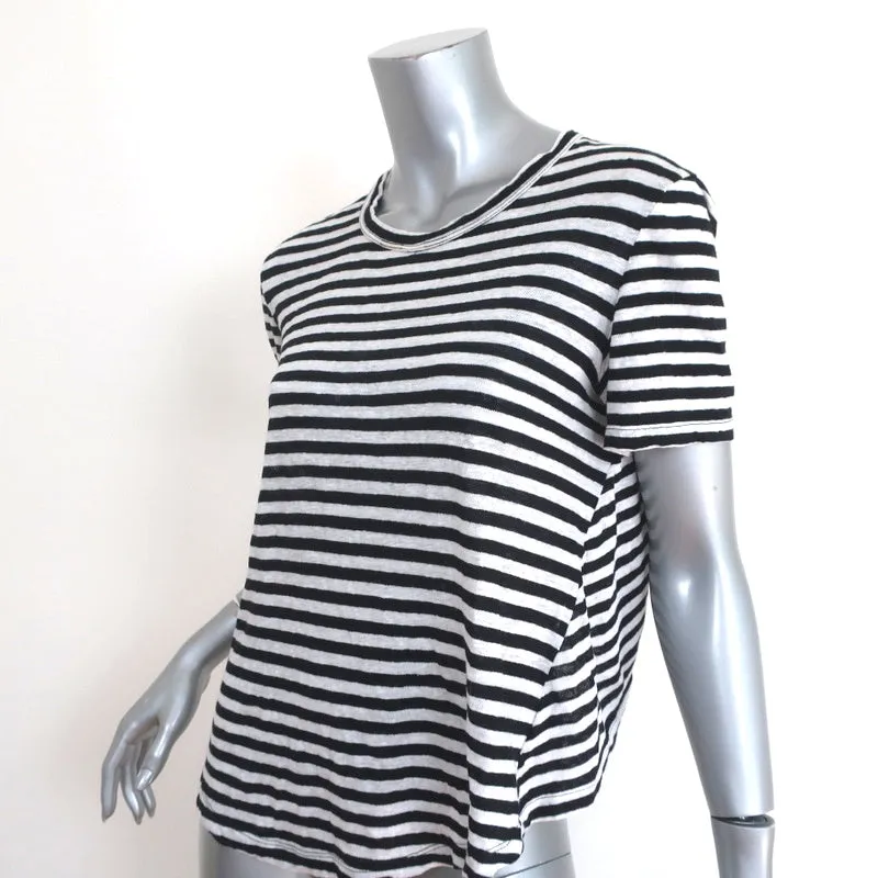 A.L.C. Tesi T-shirt à dos croisé Rayures noires et blanches en lin Taille Petite Haut à manches courtes