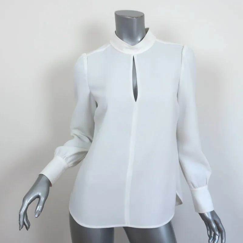 A.L.C. Blouse à encolure trou de serrure Marina Blanc Crêpe Taille 4 Manches Longues Col Montant