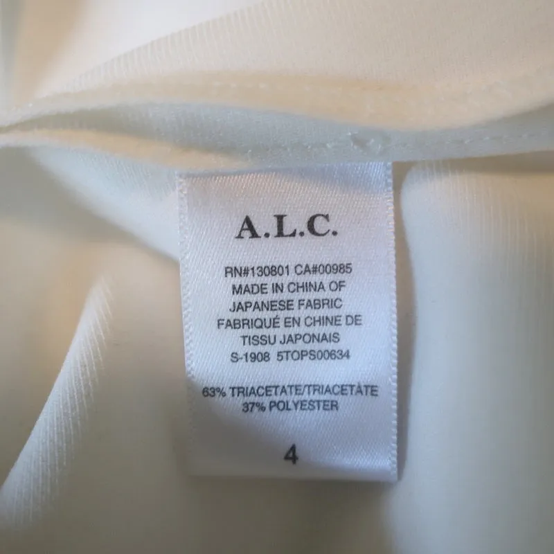 A.L.C. Blouse à encolure trou de serrure Marina Blanc Crêpe Taille 4 Manches Longues Col Montant