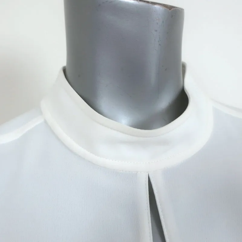 A.L.C. Blouse à encolure trou de serrure Marina Blanc Crêpe Taille 4 Manches Longues Col Montant
