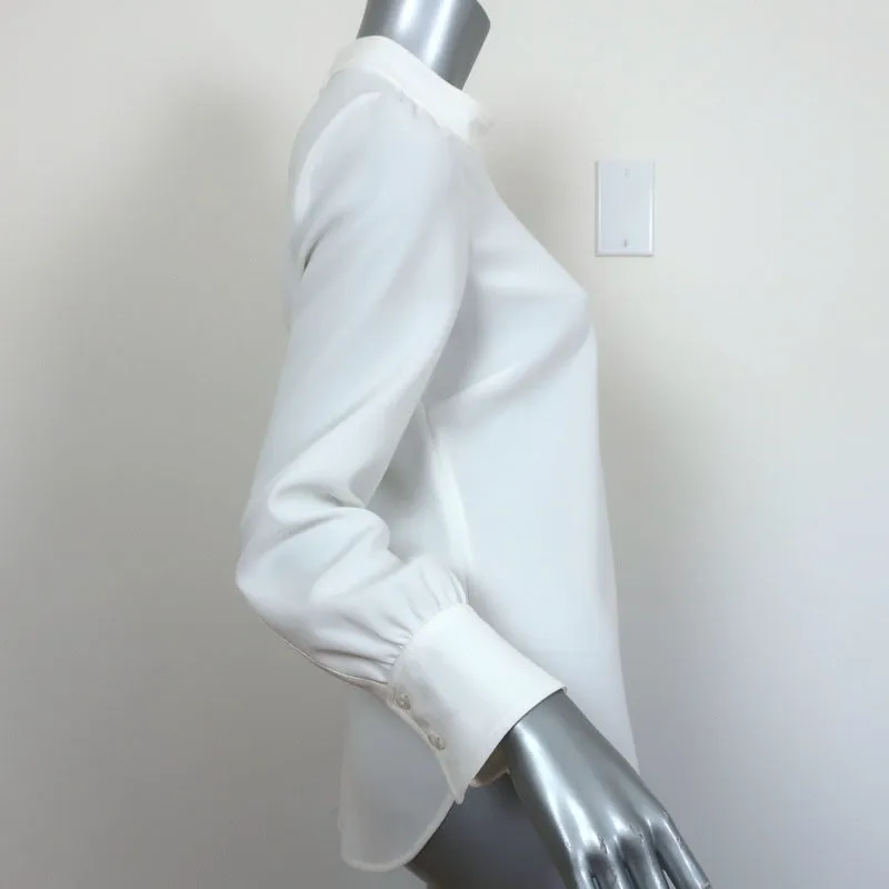 A.L.C. Blouse à encolure trou de serrure Marina Blanc Crêpe Taille 4 Manches Longues Col Montant