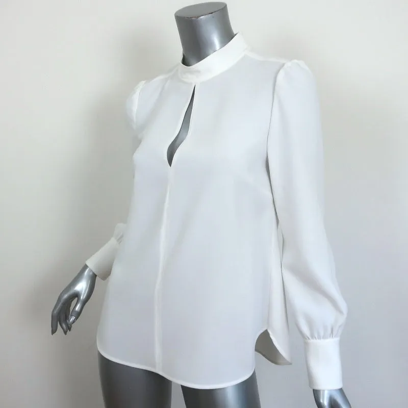 A.L.C. Blouse à encolure trou de serrure Marina Blanc Crêpe Taille 4 Manches Longues Col Montant