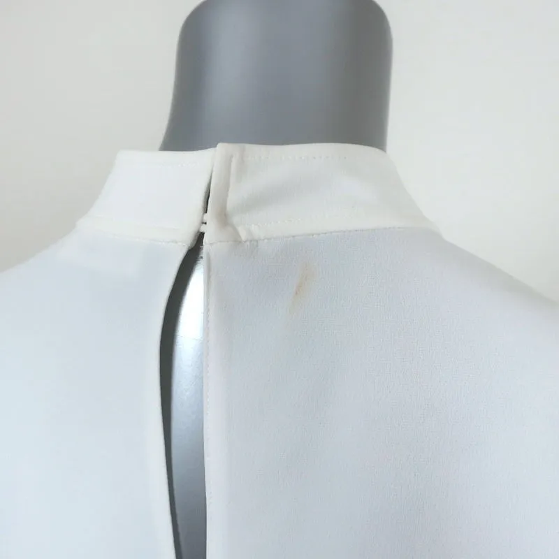A.L.C. Blouse à encolure trou de serrure Marina Blanc Crêpe Taille 4 Manches Longues Col Montant