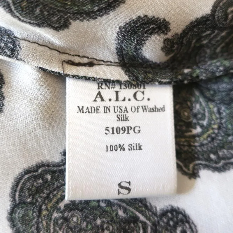 A.L.C. Débardeur à encolure en trou de serrure blanc à motif Paisley en soie taille petite blouse sans manches