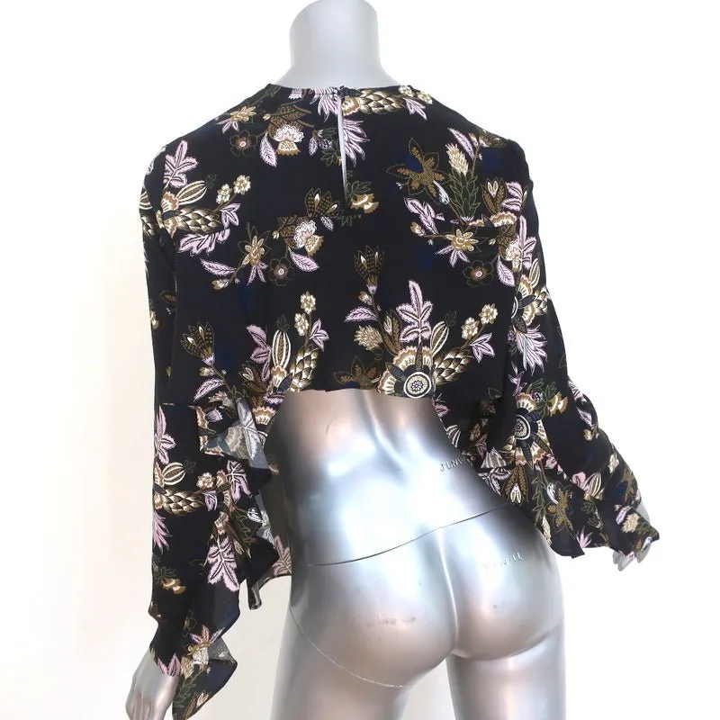 A.L.C. Blouse Dos Nu Cooper Imprimé Floral Noir Soie Taille 4 Haut à Manches Longues