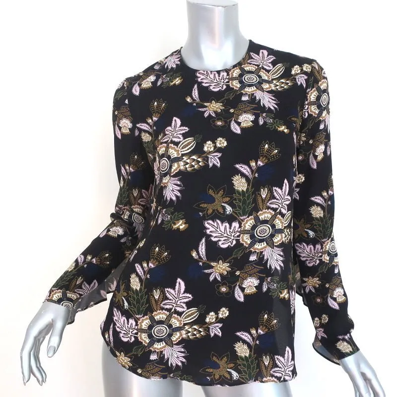 A.L.C. Blouse Dos Nu Cooper Imprimé Floral Noir Soie Taille 4 Haut à Manches Longues