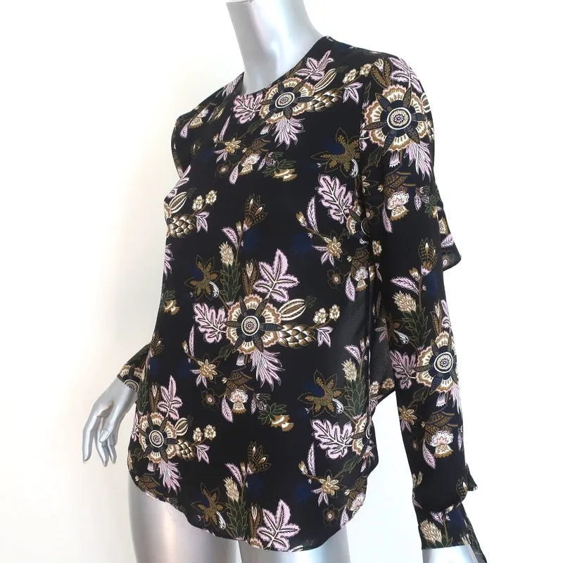 A.L.C. Blouse Dos Nu Cooper Imprimé Floral Noir Soie Taille 4 Haut à Manches Longues