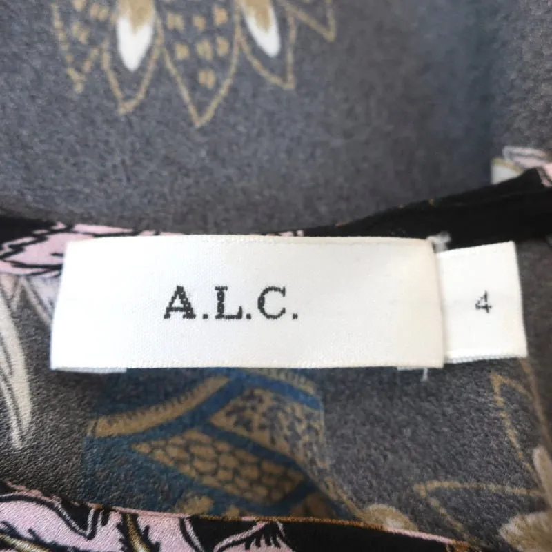 A.L.C. Blouse Dos Nu Cooper Imprimé Floral Noir Soie Taille 4 Haut à Manches Longues