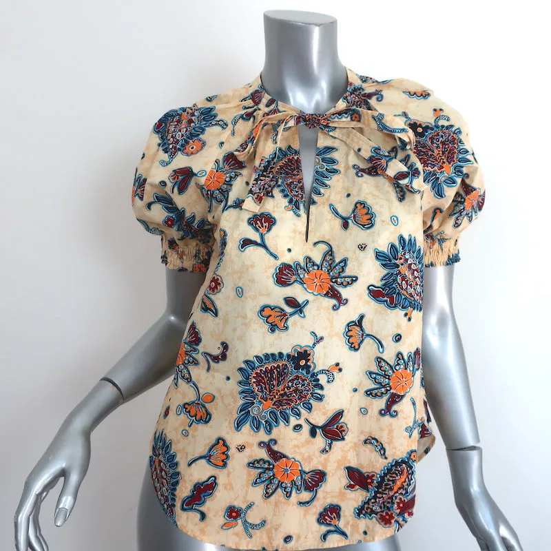 A.L.C. Haut à manches bouffantes Ellis imprimé floral jaune en coton taille 2 Blouse à col noué