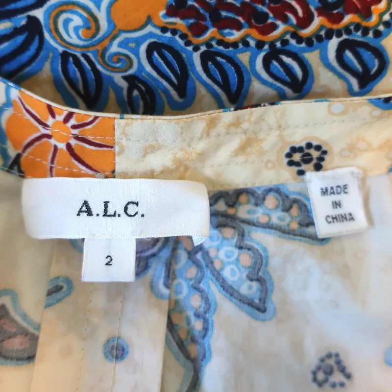 A.L.C. Haut à manches bouffantes Ellis imprimé floral jaune en coton taille 2 Blouse à col noué