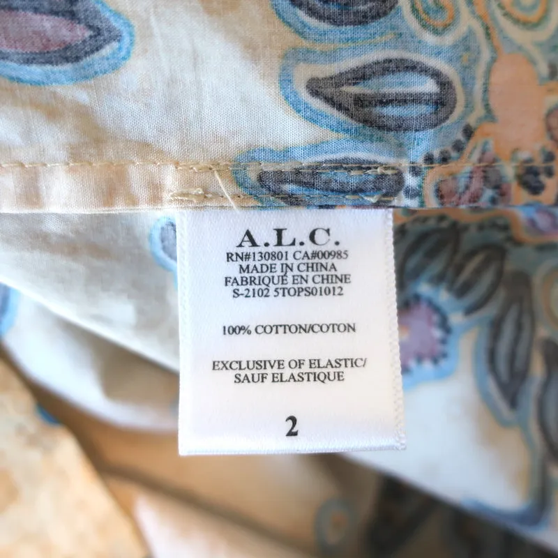 A.L.C. Haut à manches bouffantes Ellis imprimé floral jaune en coton taille 2 Blouse à col noué
