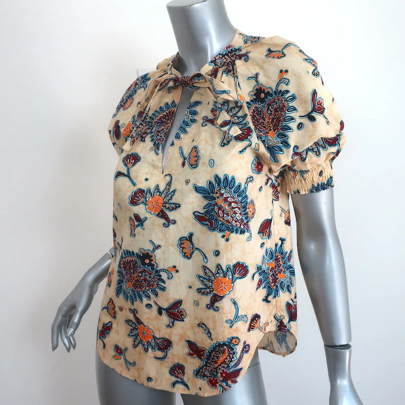 A.L.C. Haut à manches bouffantes Ellis imprimé floral jaune en coton taille 2 Blouse à col noué