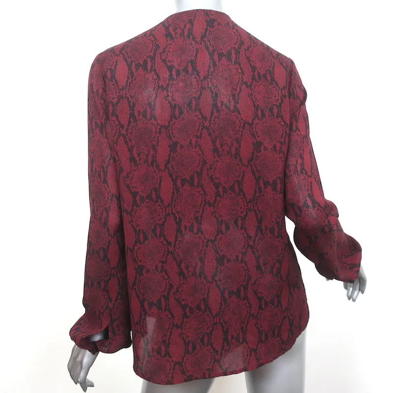 A.L.C. Blouse à col noué imprimé peau de serpent rouge en soie taille 6 haut à manches longues