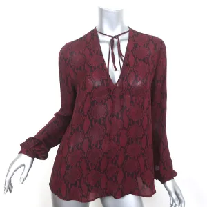A.L.C. Tie Neck Blouse Red Snakeskin Print Silk Size 6 Long Sleeve Top