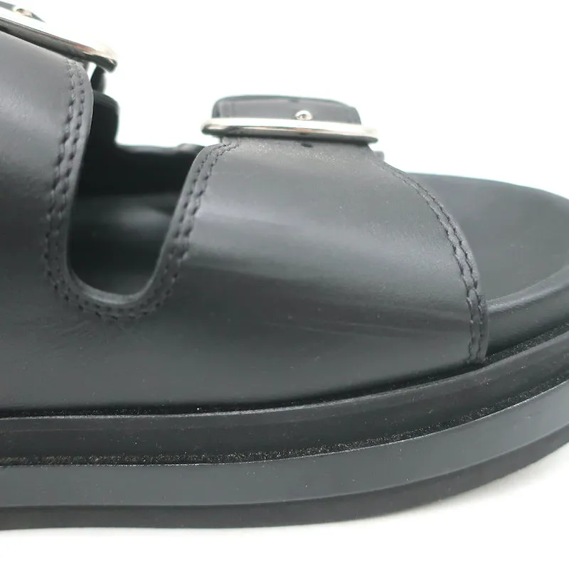 Sandales plateforme à double boucle Alexander McQueen en cuir noir taille 38