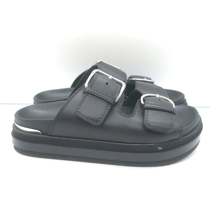 Sandales plateforme à double boucle Alexander McQueen en cuir noir taille 38
