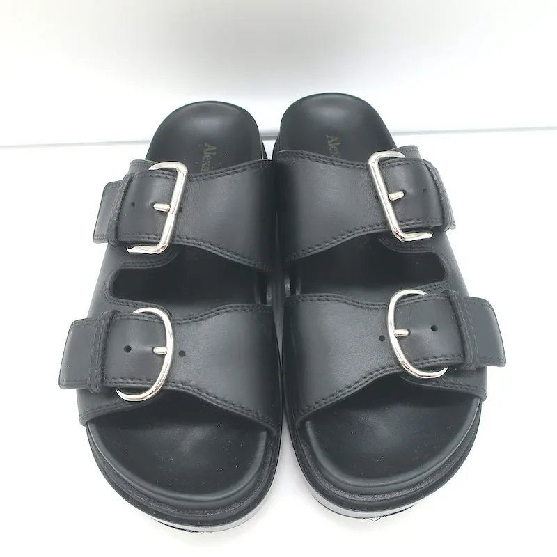 Sandales plateforme à double boucle Alexander McQueen en cuir noir taille 38