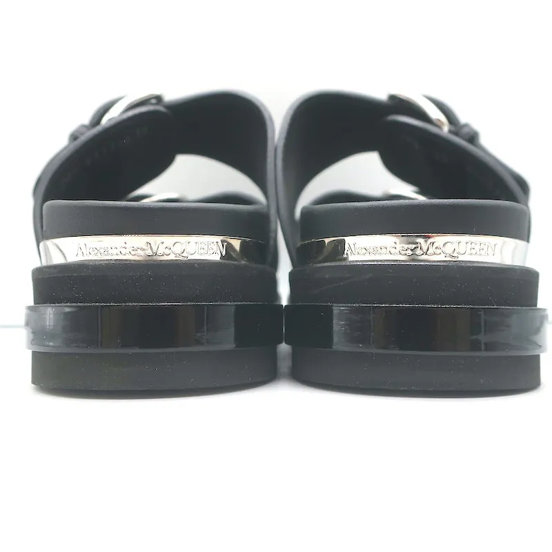 Sandales plateforme à double boucle Alexander McQueen en cuir noir taille 38