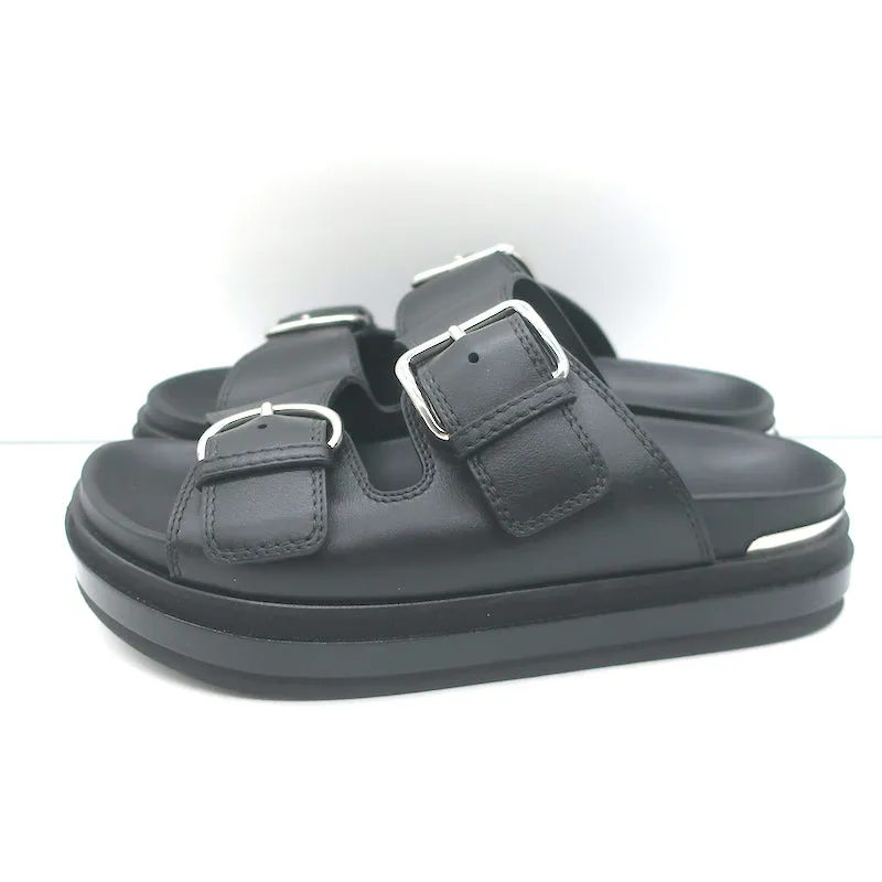 Sandales plateforme à double boucle Alexander McQueen en cuir noir taille 38