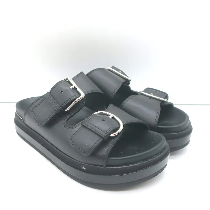Sandales plateforme à double boucle Alexander McQueen en cuir noir taille 38