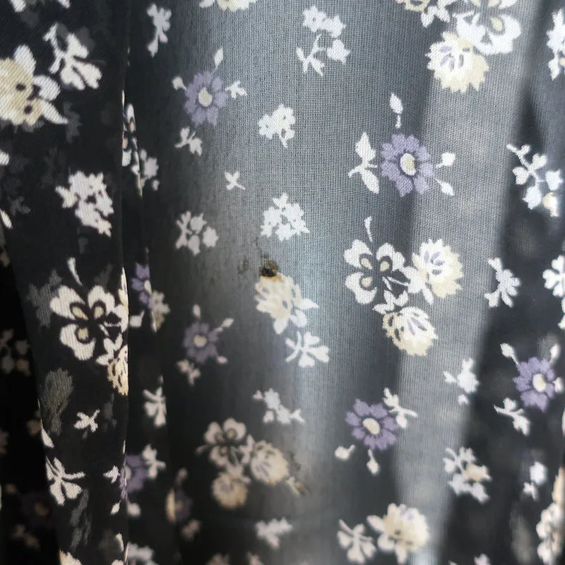 Alexander McQueen Blouse à Devant Drapé Imprimé Fleuri Noir en Mousseline de Soie Taille 38