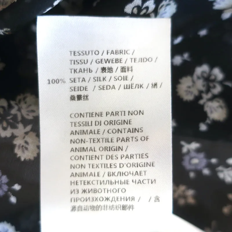 Alexander McQueen Blouse à Devant Drapé Imprimé Fleuri Noir en Mousseline de Soie Taille 38