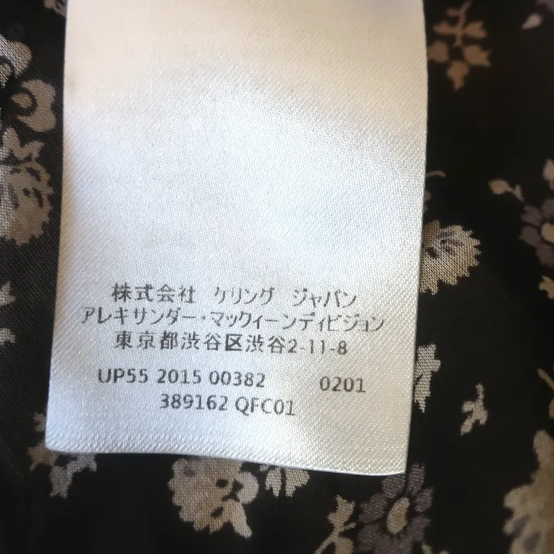 Alexander McQueen Blouse à Devant Drapé Imprimé Fleuri Noir en Mousseline de Soie Taille 38