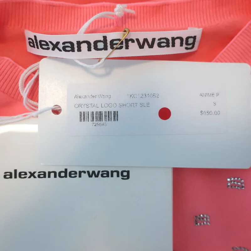 Alexander Wang Haut court avec logo cristal Rose Taille Petite T-shirt à manches courtes NEUF