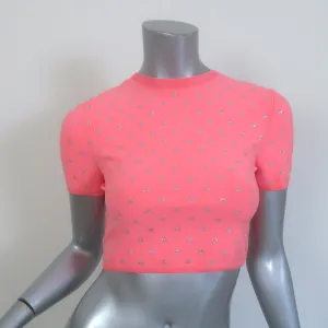 Alexander Wang Crystal Logo Crop Top Pink Size Small Short Sleeve Tee NEW